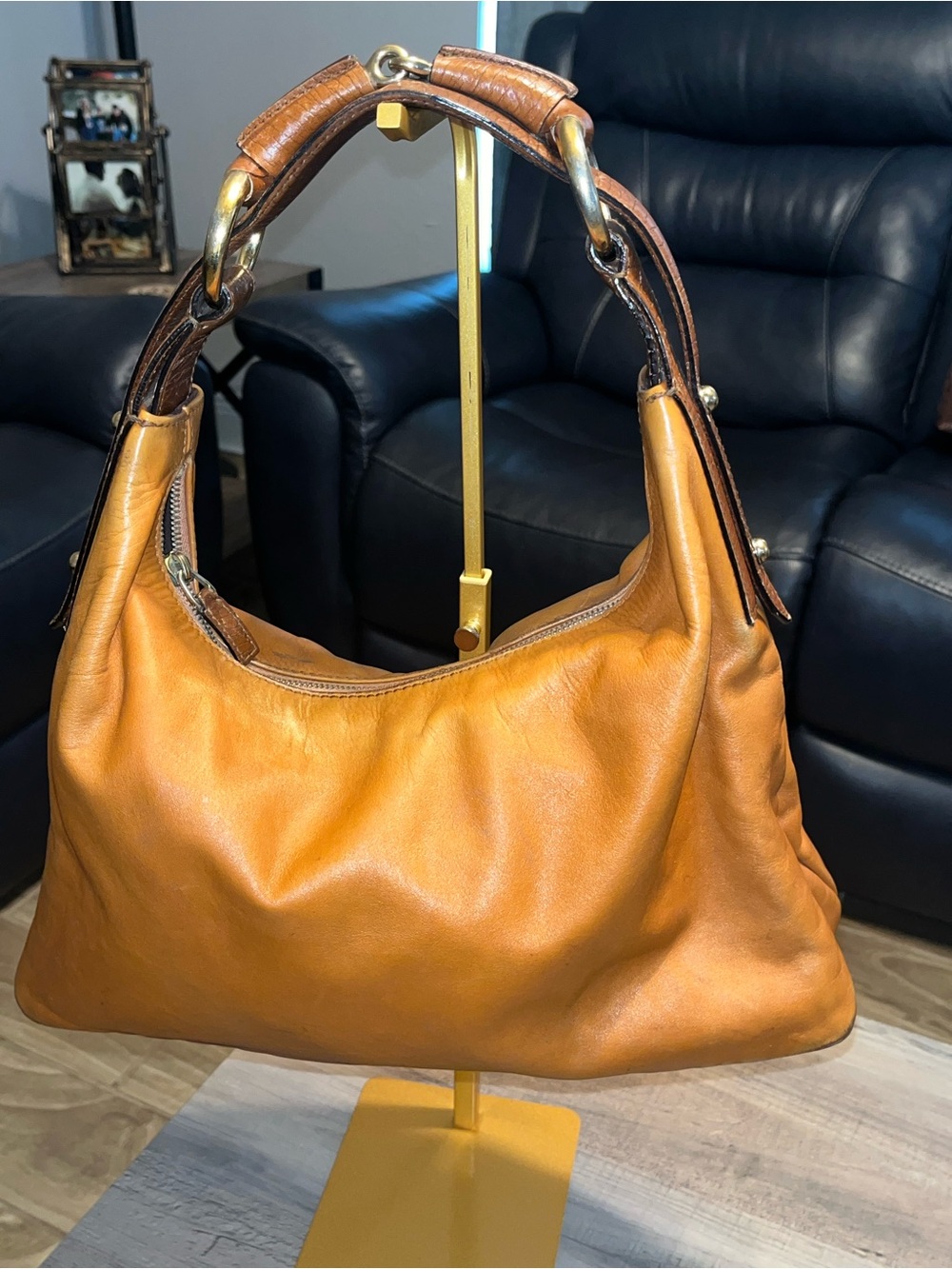 Gucci Vintage Leather Shoulder Hobo Bag with Horsebit Handle